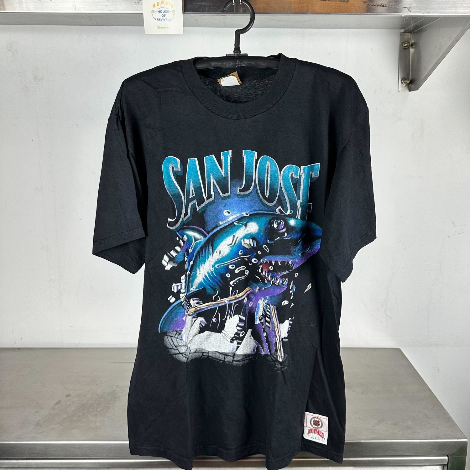 90s San Jose Sharks Hockey NHL Breakthrough Nutmeg XL T-shirt