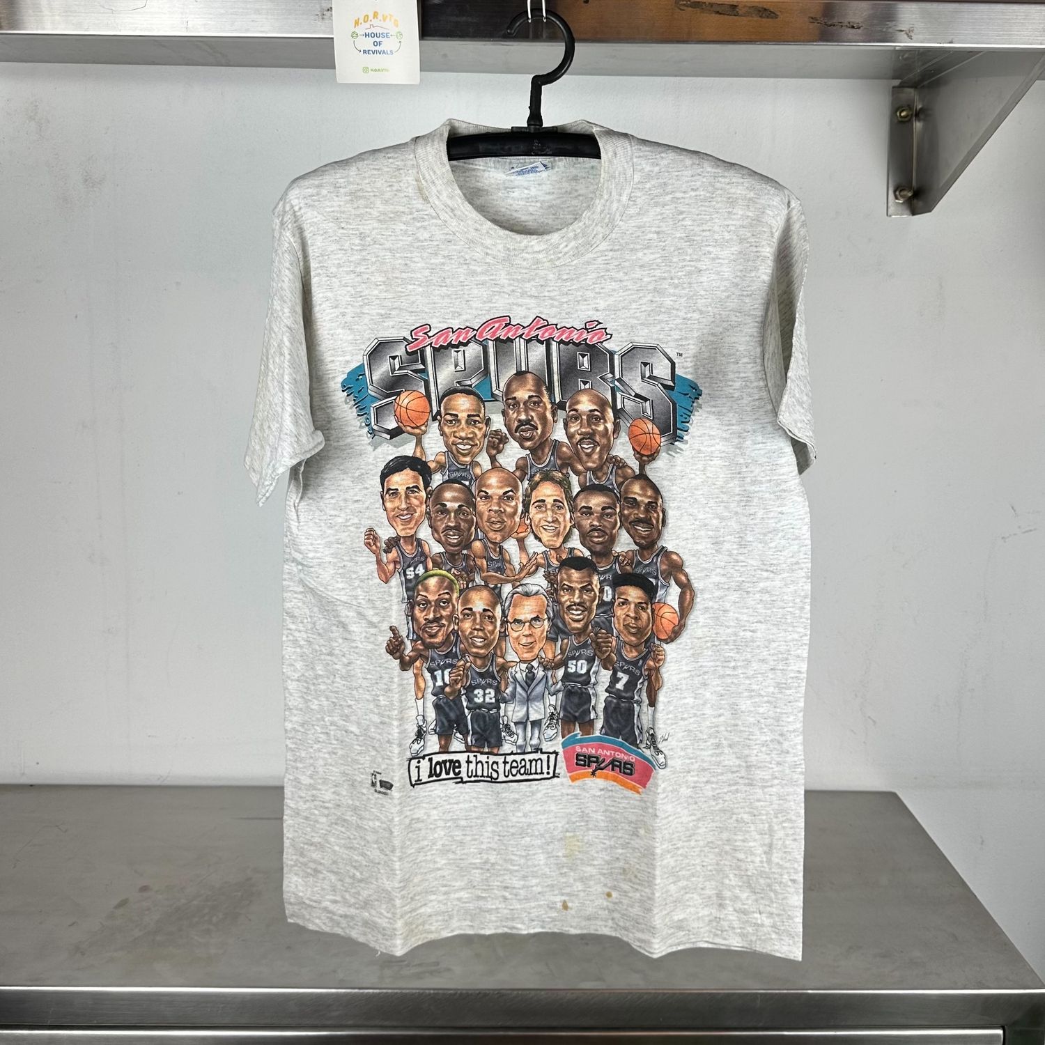 90s San Antonio Spurs I Love this Team NBA Caricature Large single stitch T-shirt