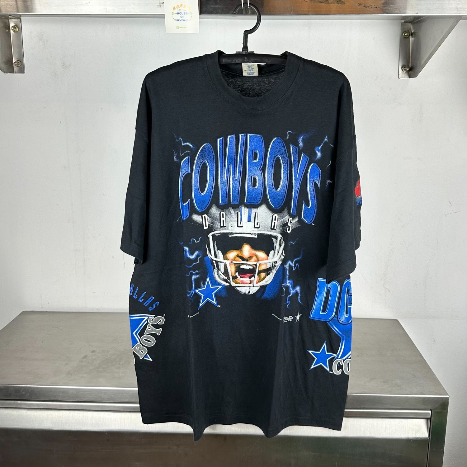 90s Dallas Cowboys Lightning NFL AOP All Over Print Wrap Around XL single stitch T-shirt