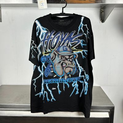 90s Georgetown University Hoyas Lightning AOP NCAA single stitch T-shirt