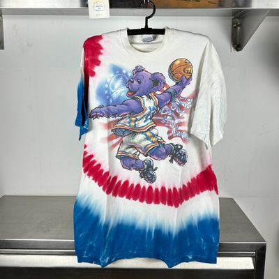 1996 Grateful Dead Bear Basketball Dunk Liquid Blue single stitch Tie Dye Shirt