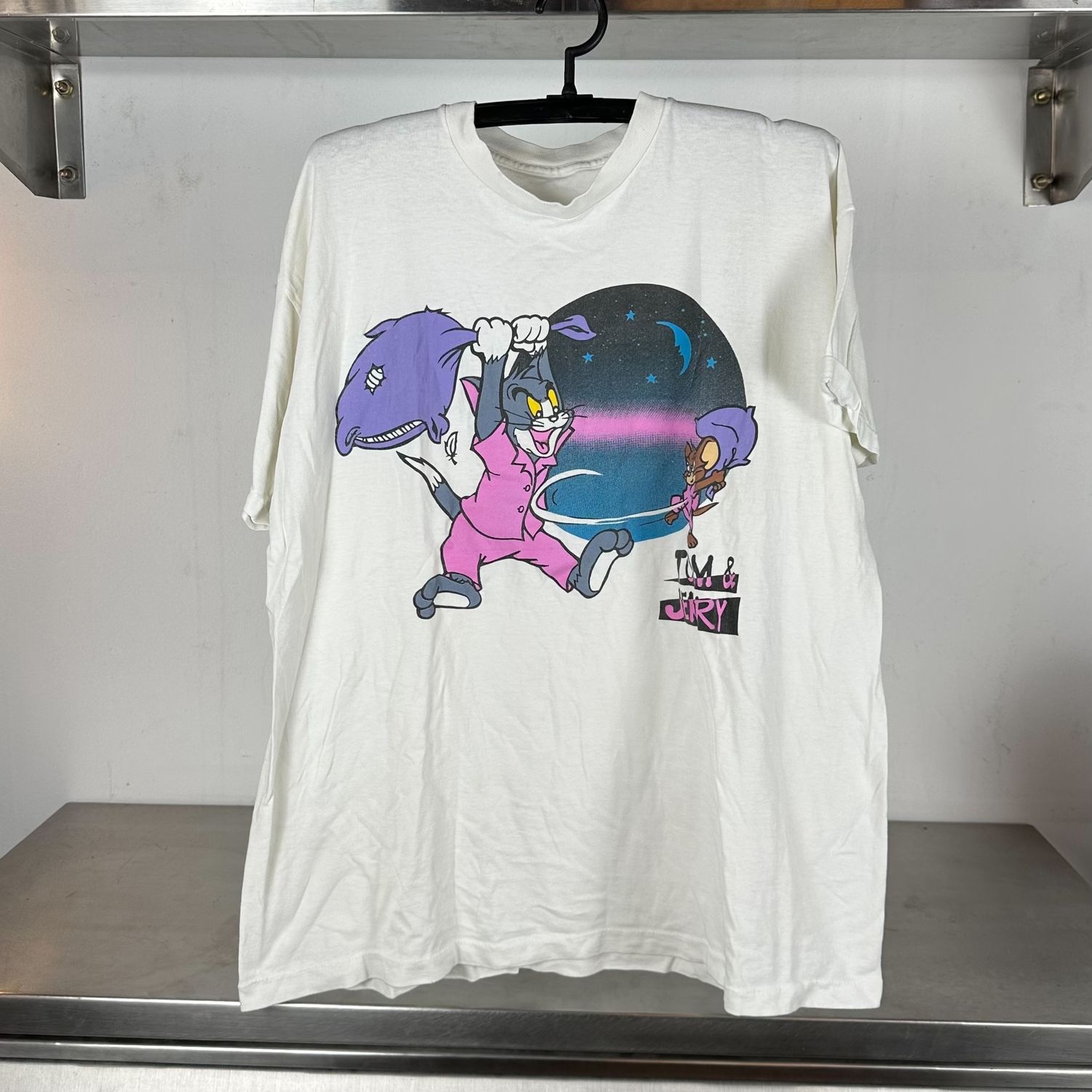 90s Tom and Jerry Pillow Fight Cartoon Graphic single stitch T-shirt
