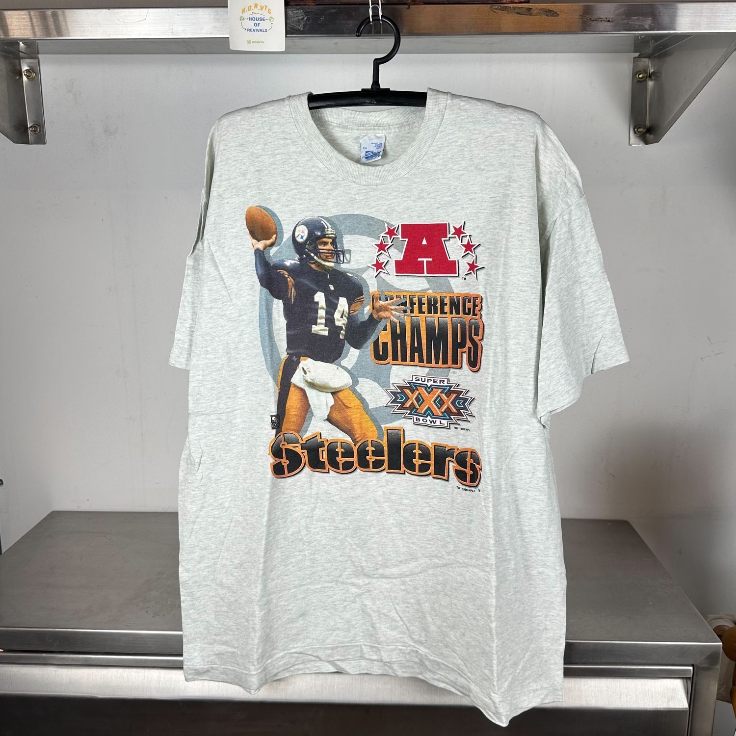 1996 Pittsburgh Steelers Neil O’Donnell NFL Conference Champs single stitch T-shirt