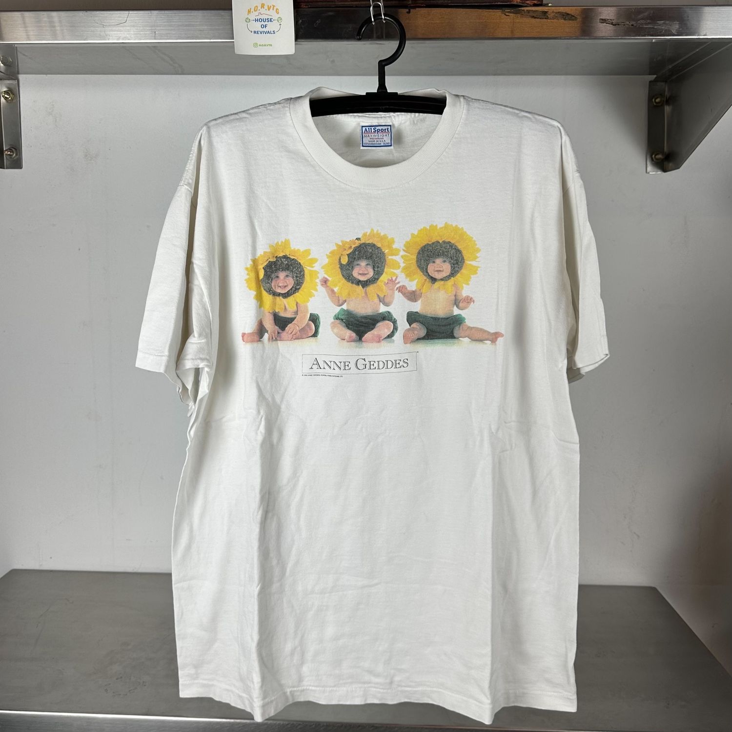​Vintage 1995 Anne Geddes Sunflower Babies Photo XL single stitch T-shirt