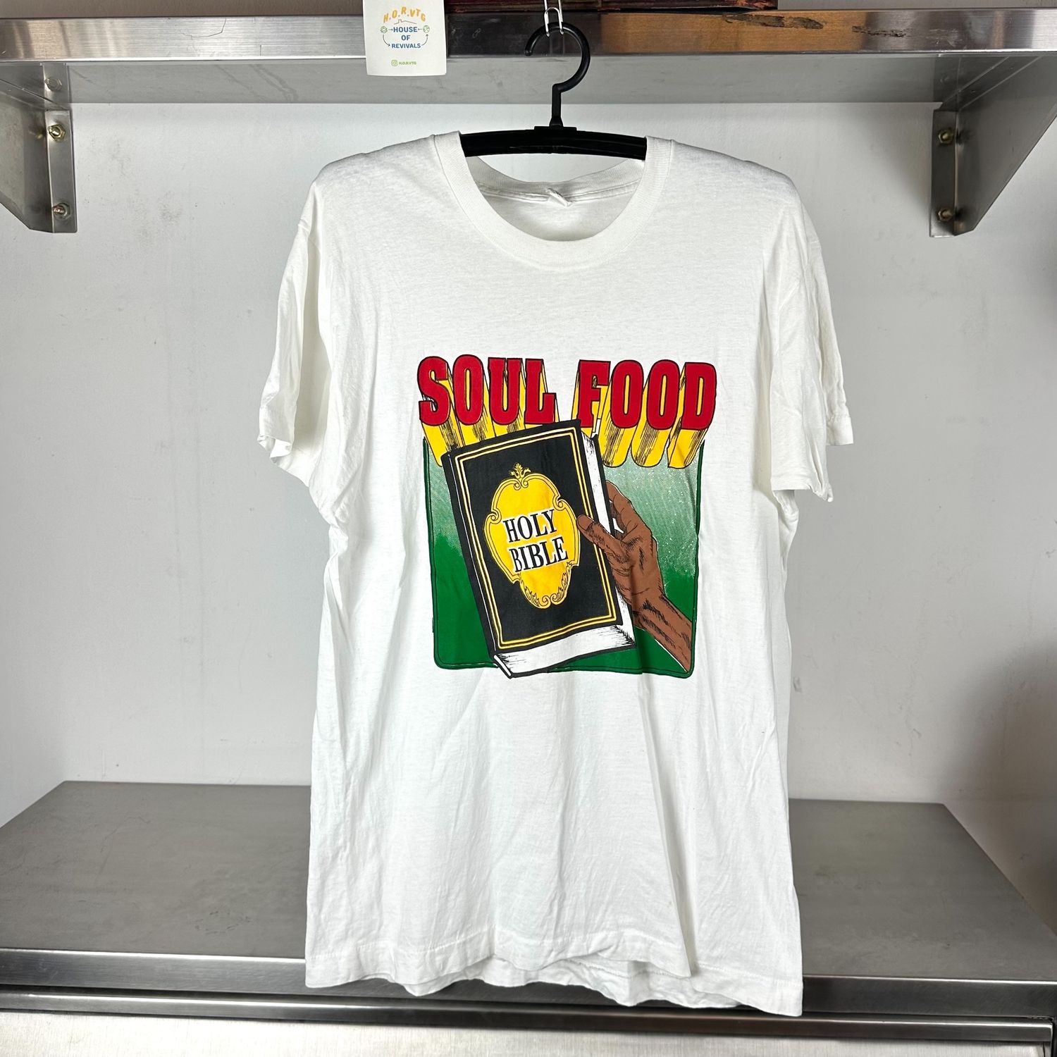 ​Vintage 90s The Holy Bible Soul Food Religion Large single stitch T-shirt