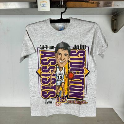 ​Vintage 90s John Stockton Utah Jazz All Time Assists NBA Caricature Basketball single stitch T-shirt