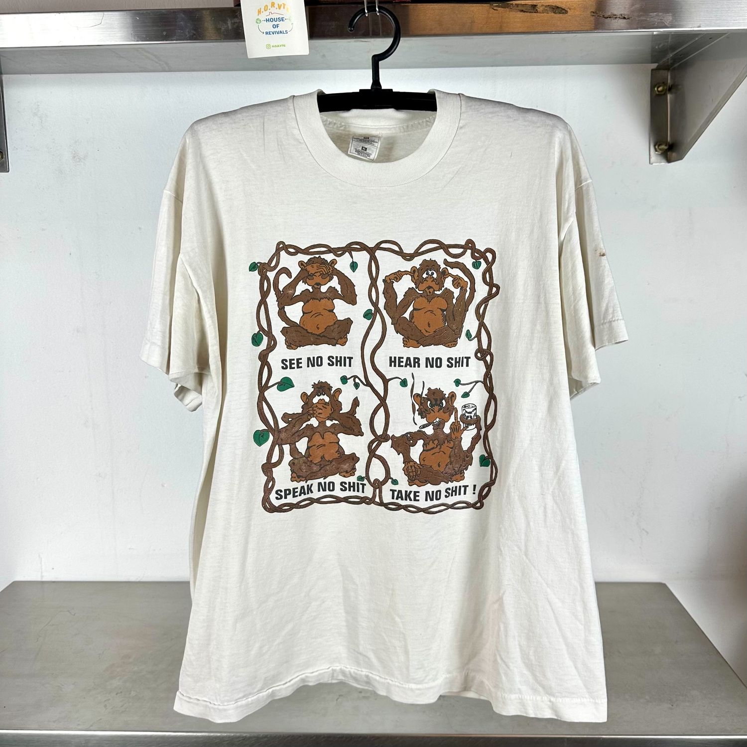 ​Vintage 90s Monkey See No Sh*t Humor Funny Art XL T-shirt