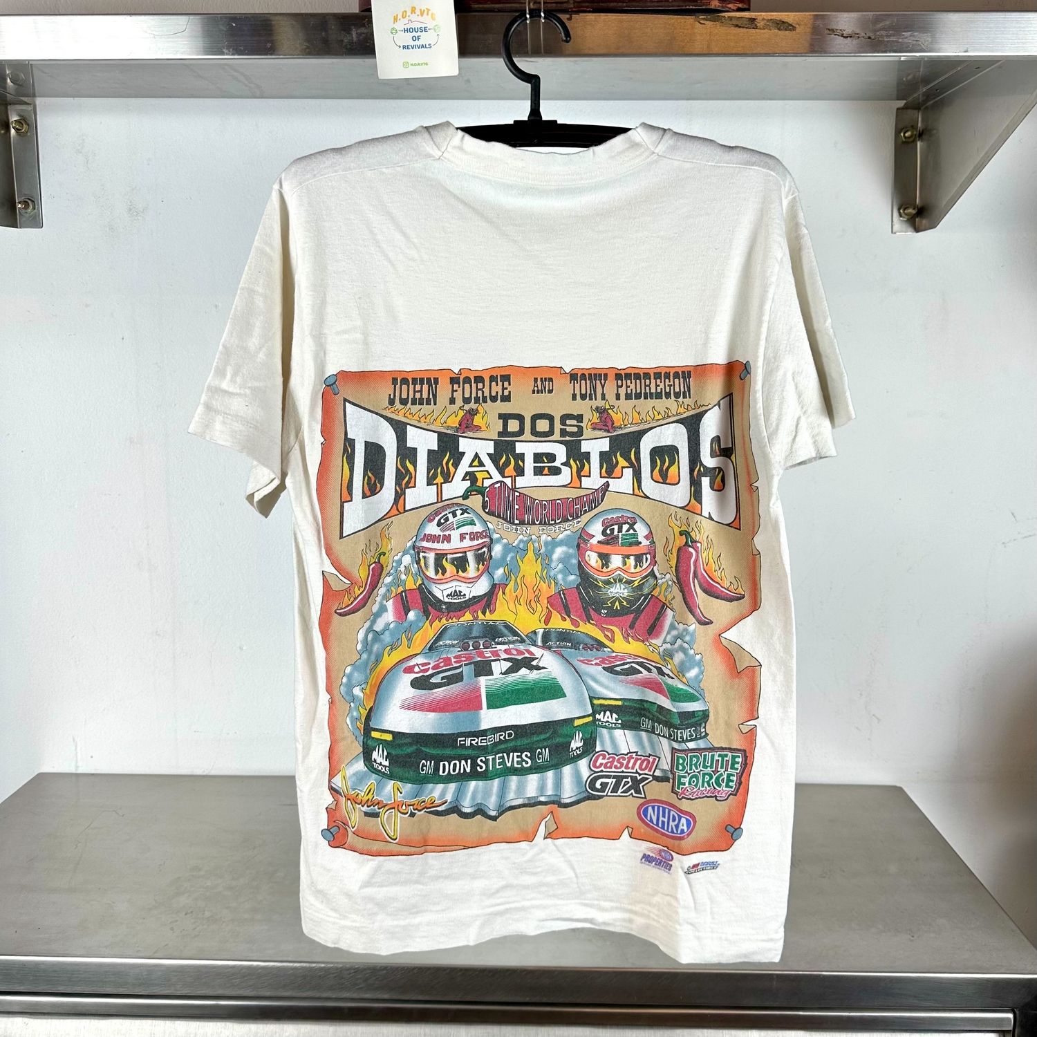 ​Vintage 90s Nascar Dos Diablos John Force and Tony Pedregon 5 Time World Champ single stitch T-shirt