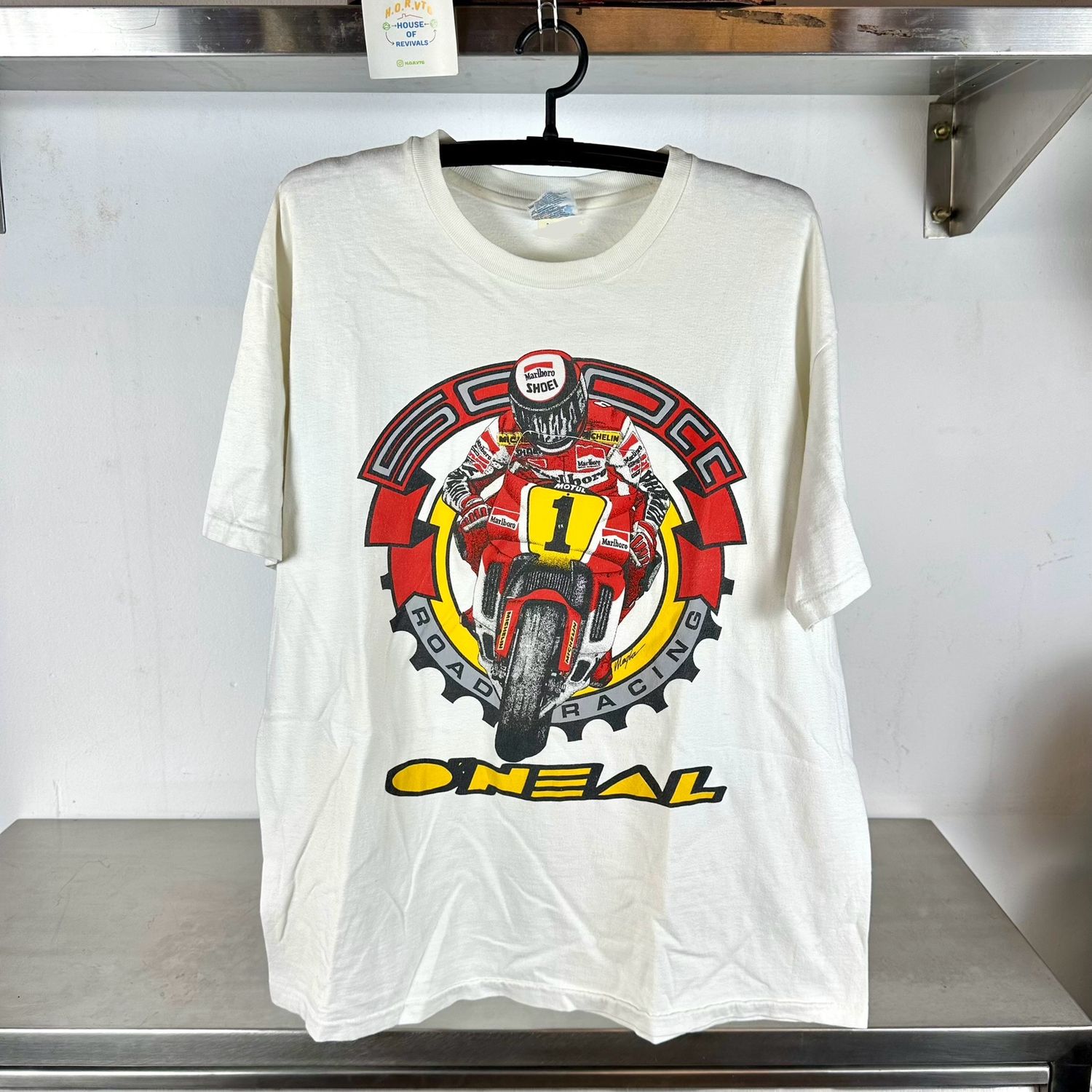 ​Vintage 90s Eddie Lawson O’Neal Road Racing Marlboro 500CC Motorcycle Moto GP XL single stitch T-shirt