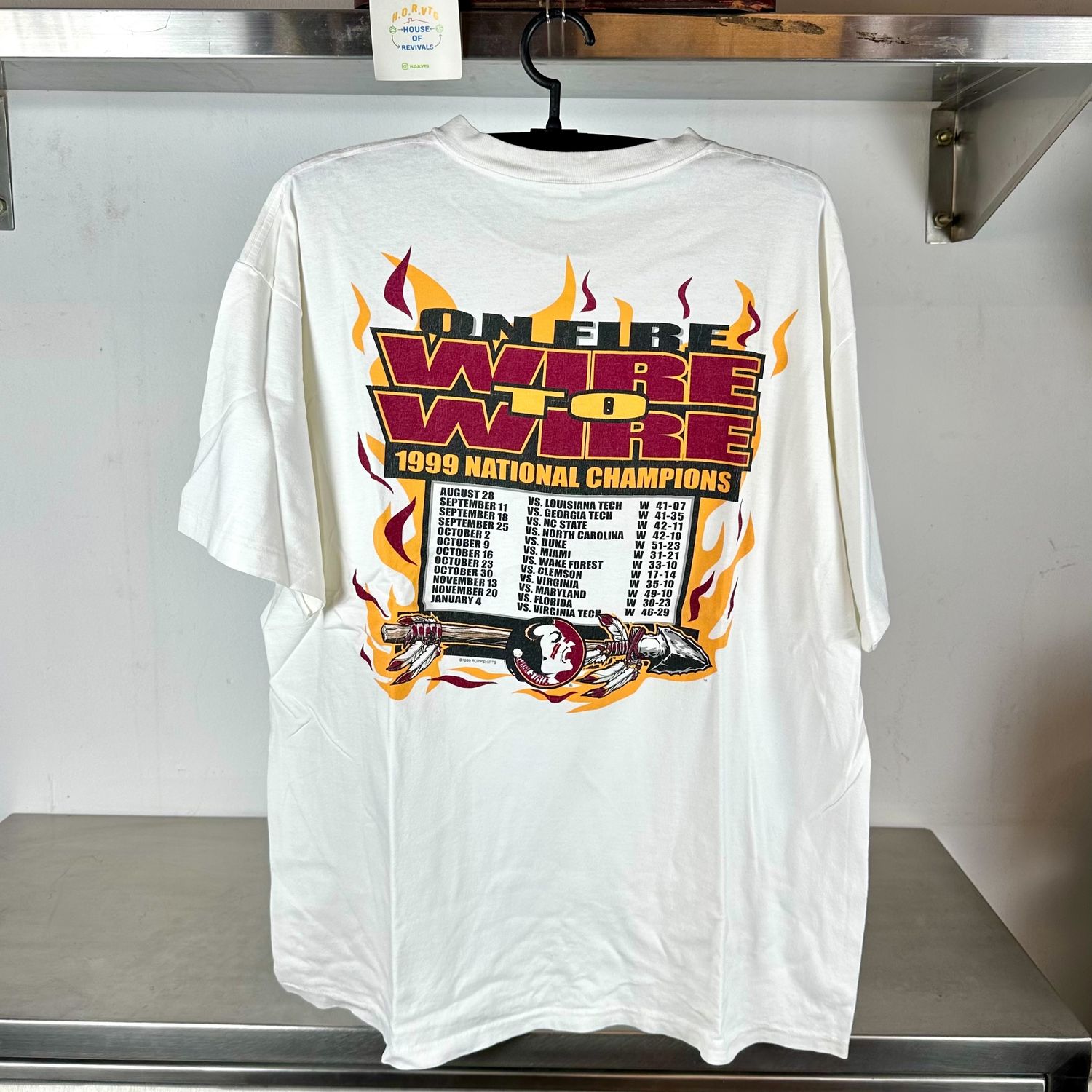 ​Vintage 1999 Florida State FSU Seminoles National Champions On Fire Wire to Wire NCAA XL single stitch T-shirt