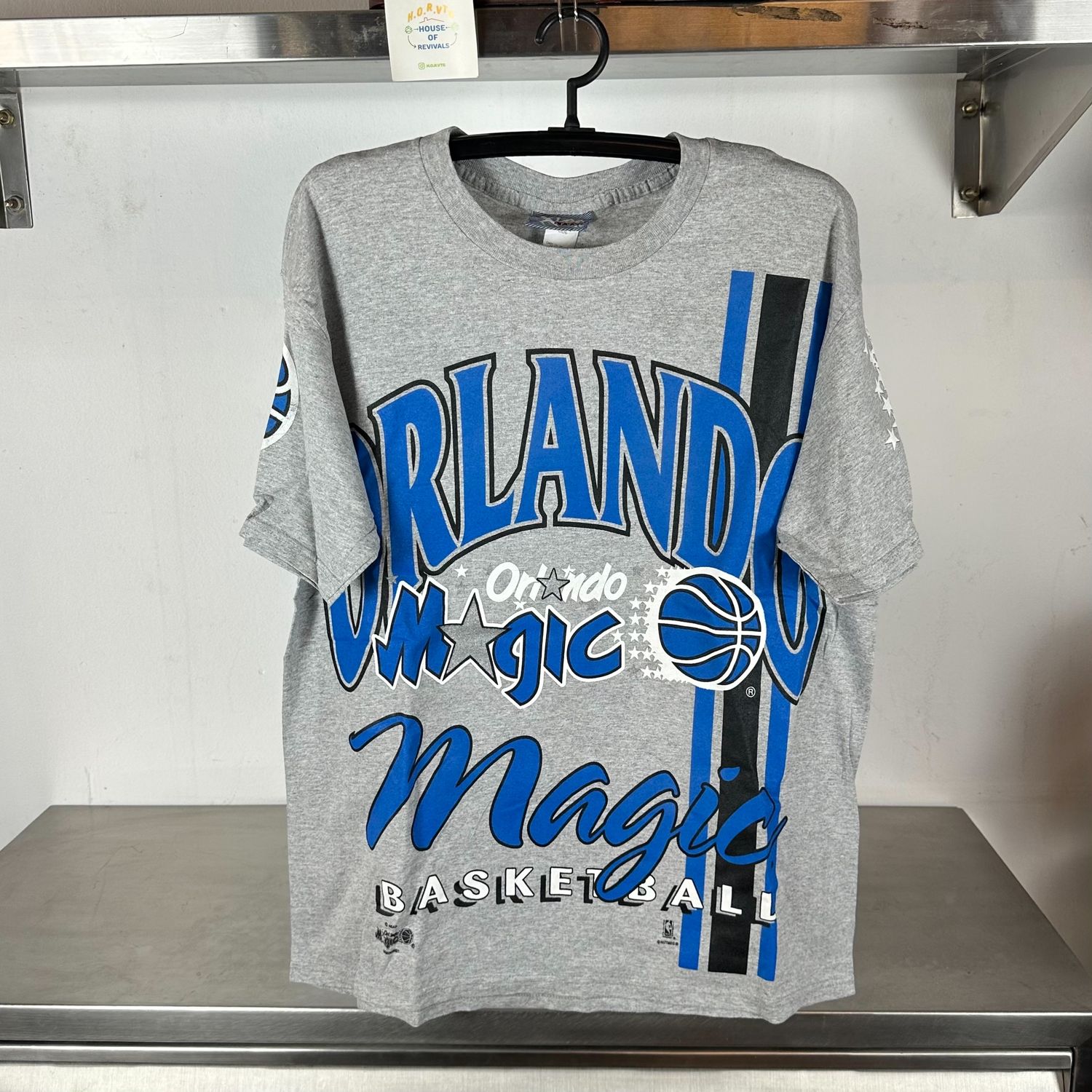 ​Vintage 90s Orlando Magic Basketball All Over Print AOP NBA Large T-shirt