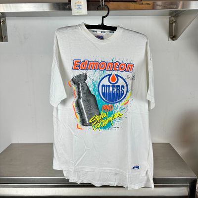 ​Vintage 1990 Edmonton Oilers Stanley Cup Champions NHL Large single stitch T-shirt