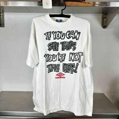 ​Vintage 90s Umbro Soccer Hey Ref Humor Typography XL single stitch T-shirt