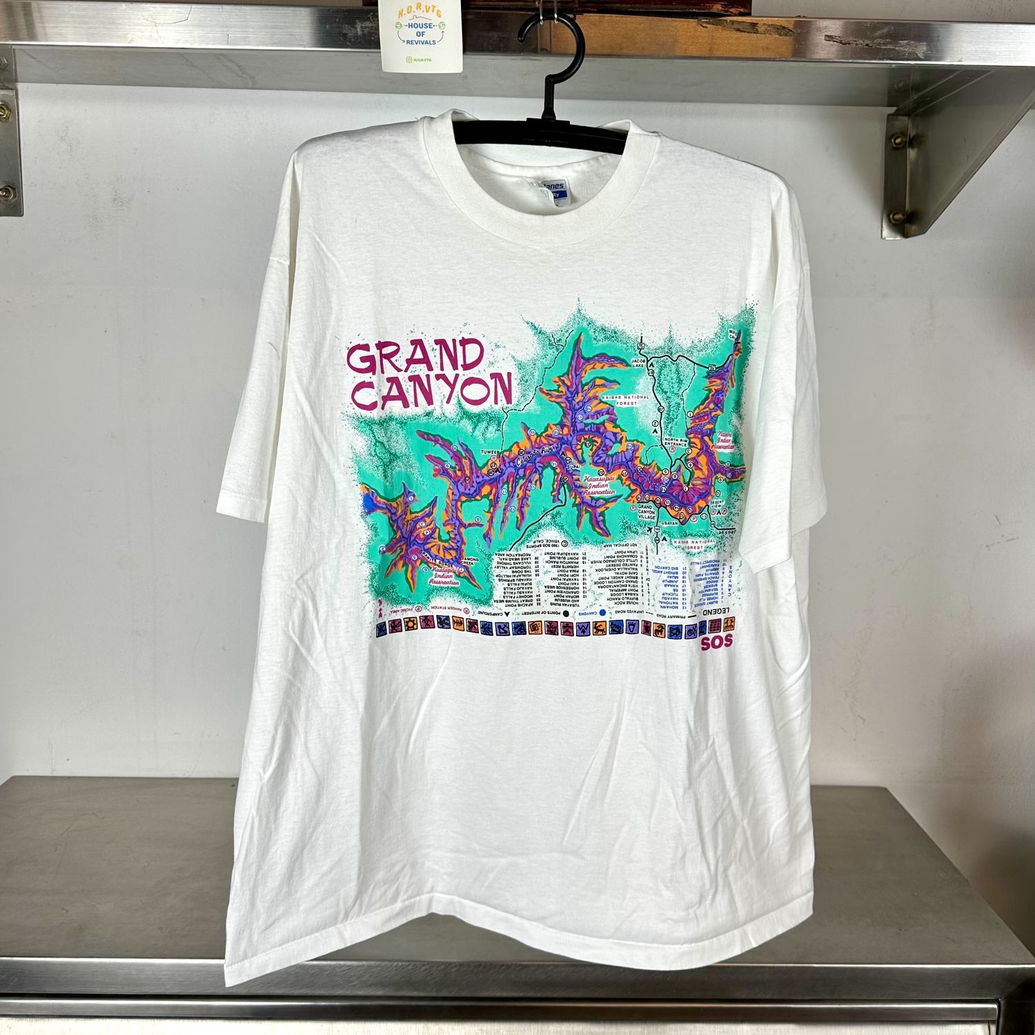​Vintage 90s Grand Canyon Mountain Heat Map Art 2XL single stitch T-shirt