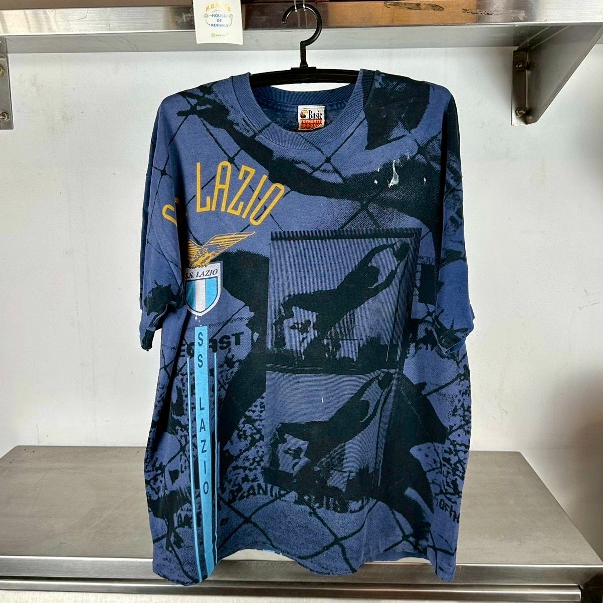 ​Vintage 90s SS Lazio Italian Soccer Team AOP all over print XL single stitch T-shirt