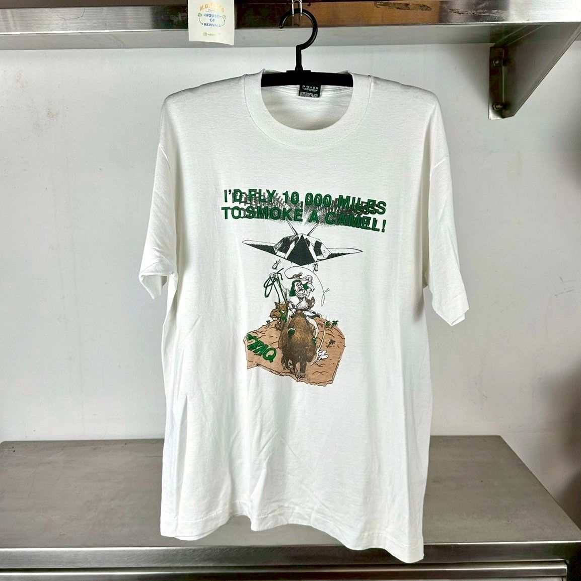 ​Vintage 90s I&#39;d Fly 10,000 Miles To Smoke A Camel! War Humor XL Single Stitch T-shirt