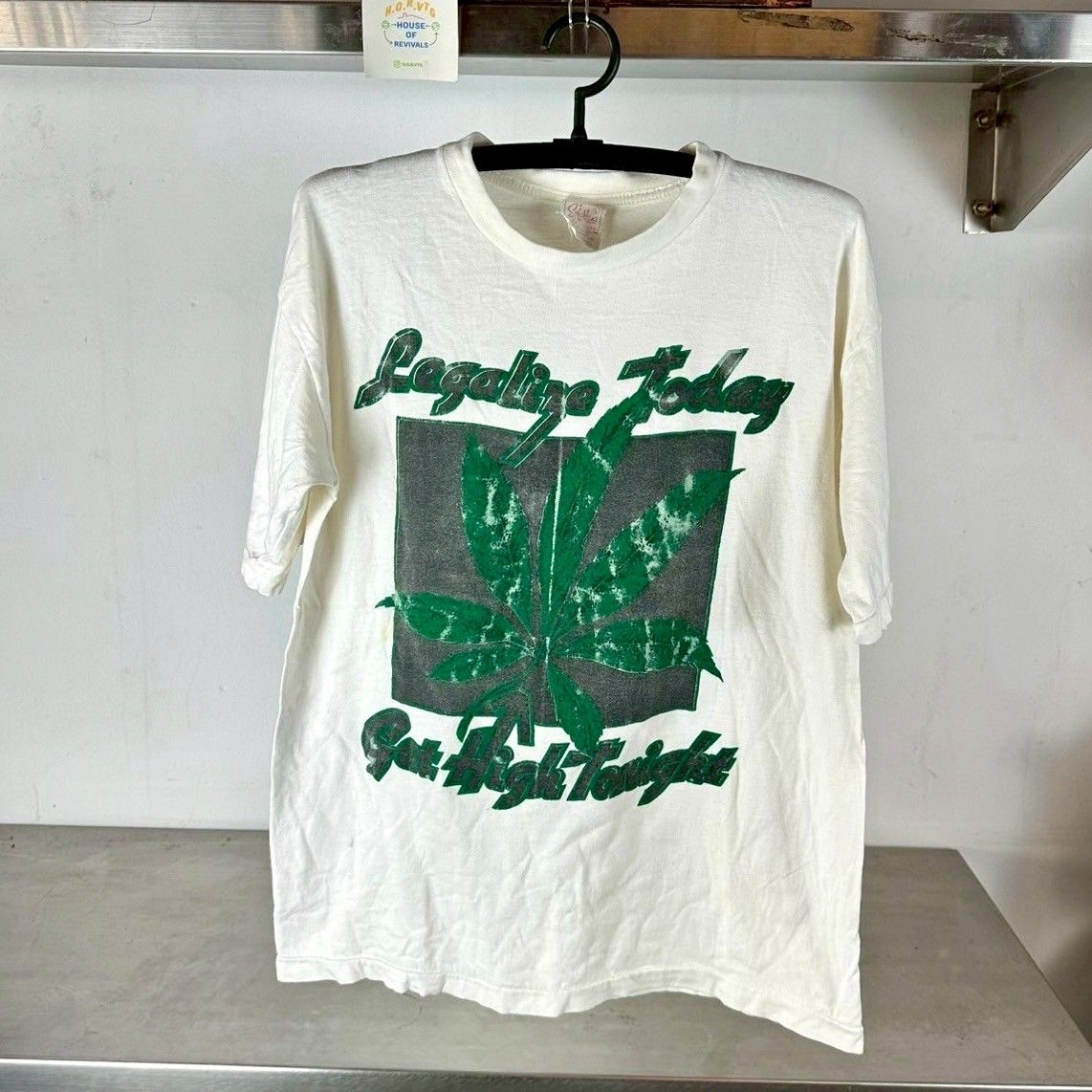 Vintage 90s Weed Marijuana Legalize Today Get High Tonight Large single stitch T-shirt