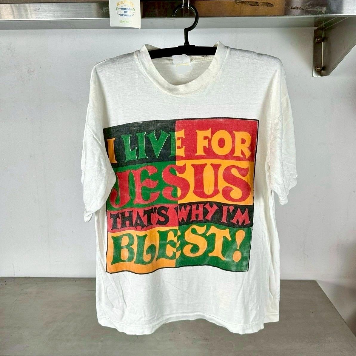 ​Vintage 90s I Live for Jesus That&#39;s Why I&#39;m Blest! Religion Hip Hop Artwork Large Single Stitch T-shirt