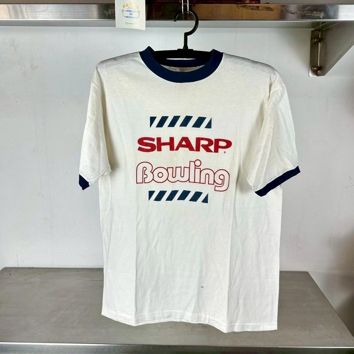 Vintage 80s Sharp Bowling Typography XL Ringer T-Shirt