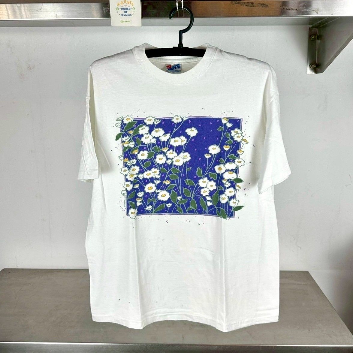 ​Vintage 90s Flowers Nature Painting Artwork Large Single Stitch T-shirt