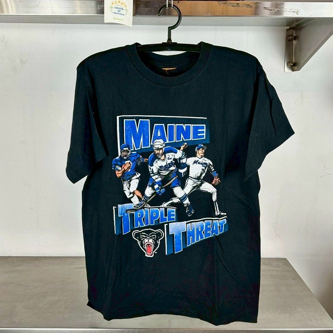 Vintage 90s Maine Blackbears Hockey Triple Threat NCAA Large single stitch T-shirt