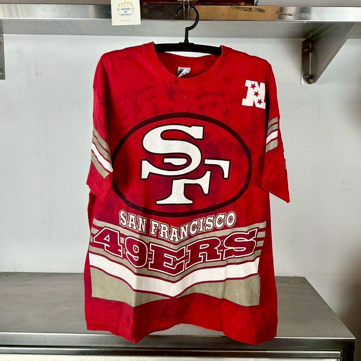 Vintage 90s San Francisco 49ers AOP NFL Salem Sportswear XL Single Stitch T-shirt