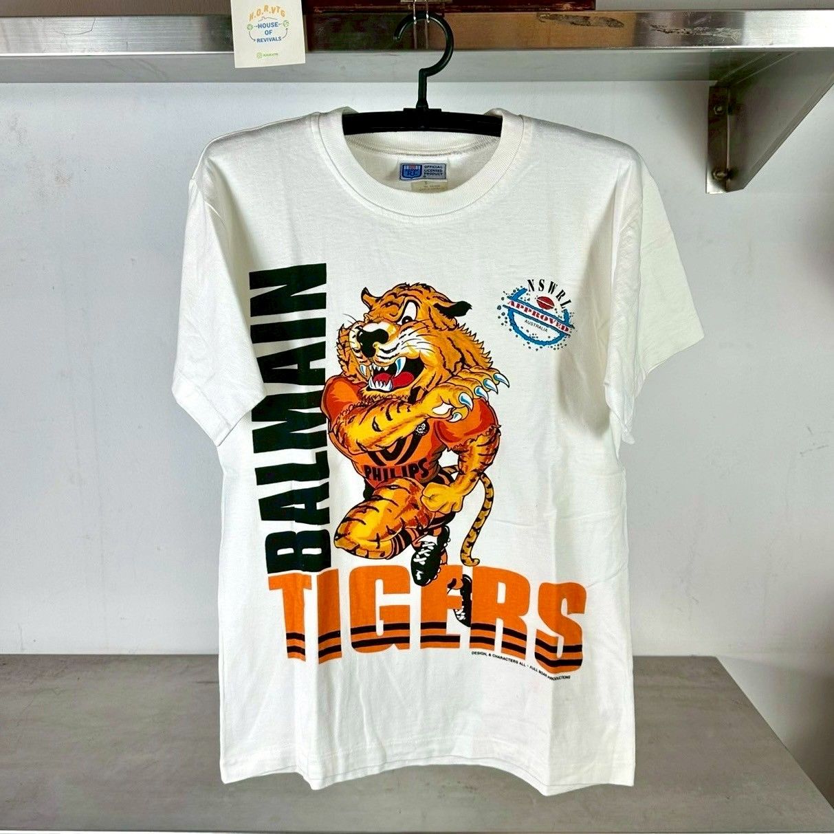 Vintage 90s Balmain Tigers Mascot Rugby NSWRL Medium single stitch T-shirt