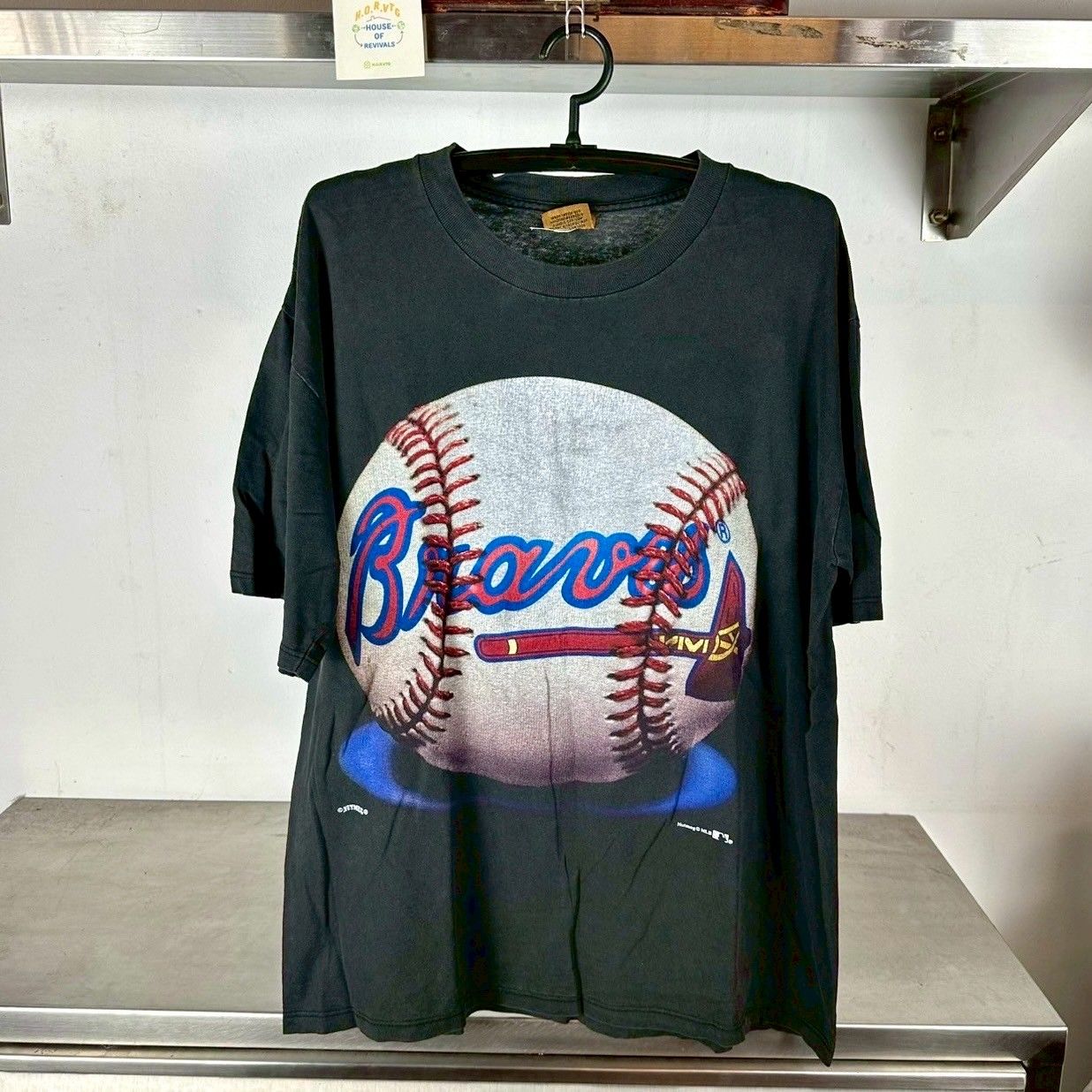 Vintage 90s Atlanta Braves Baseball MLB Nutmeg Graphic Large Shirt