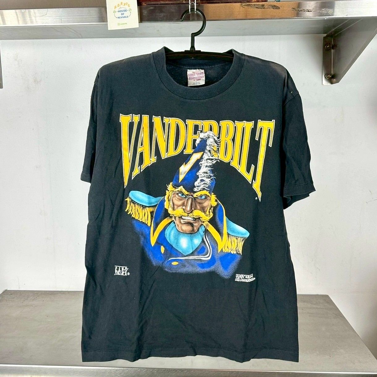 Vintage 90s Vanderbilt University Mascot Big Face NCAA Large Single Stitch T-shirt