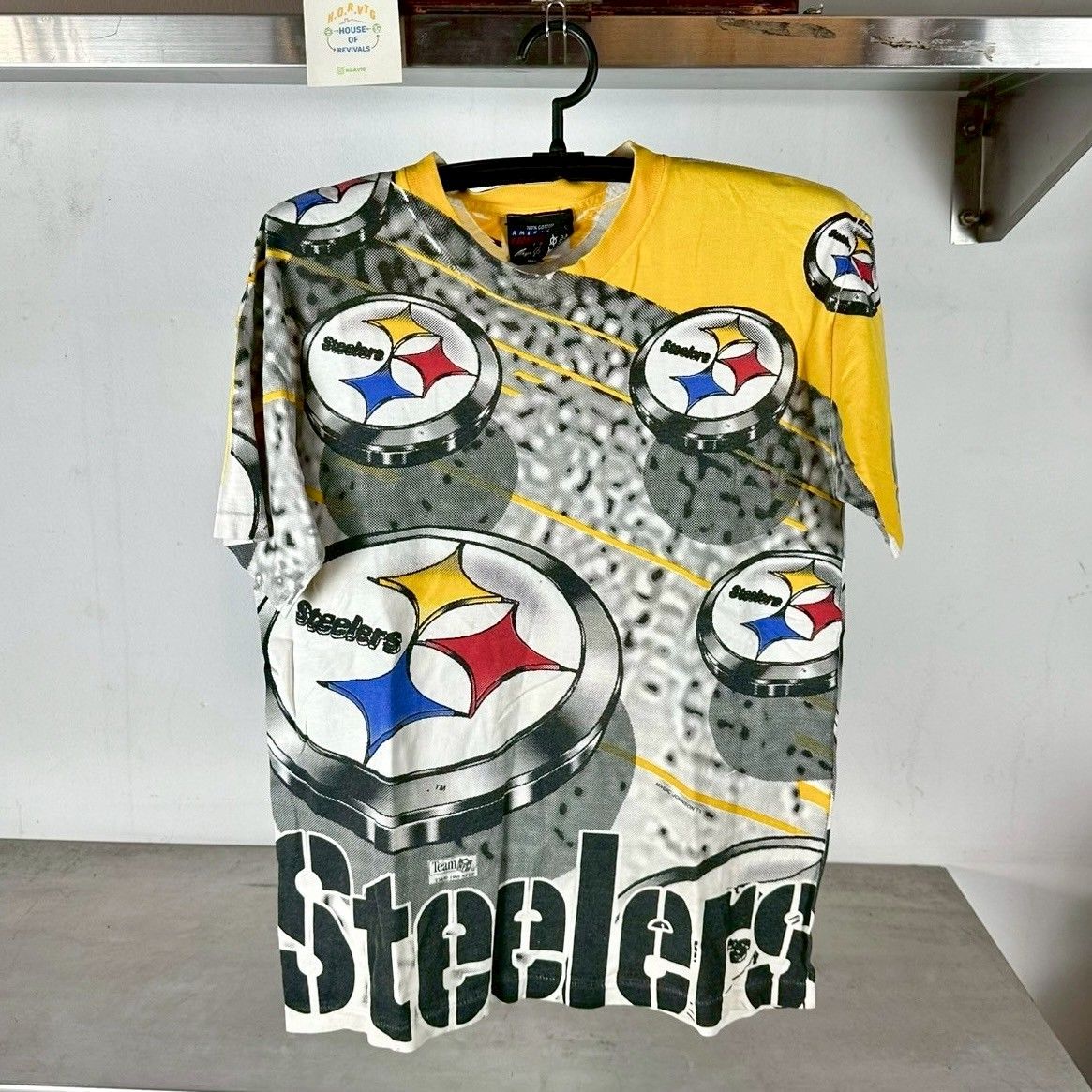 Vintage 1995 Pittsburgh Steelers All Over Print AOP NFL Medium Single Stitch T-shirt