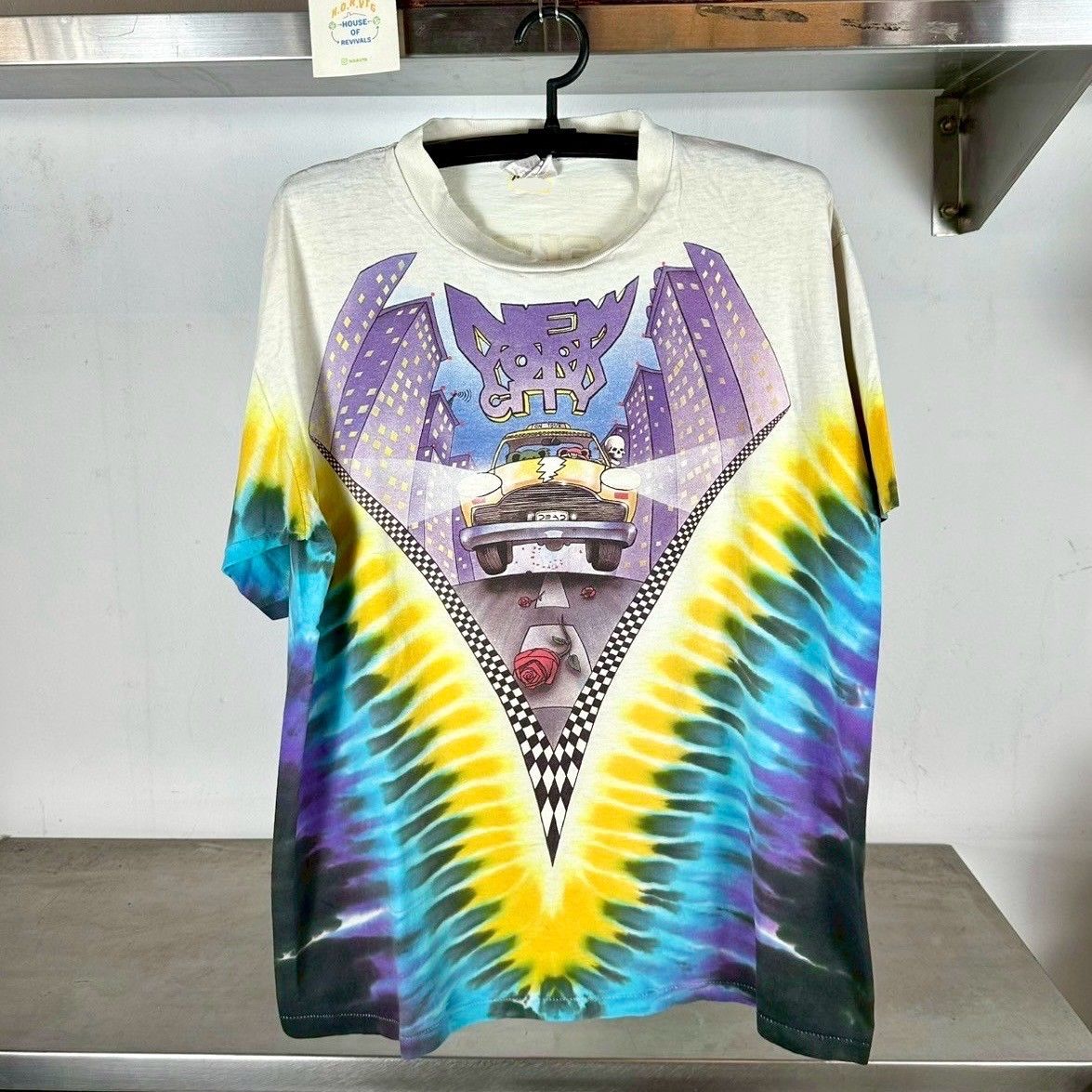 Vintage 1990 Grateful Dead New York City Rock Band Liquid Blue XL T-shirt