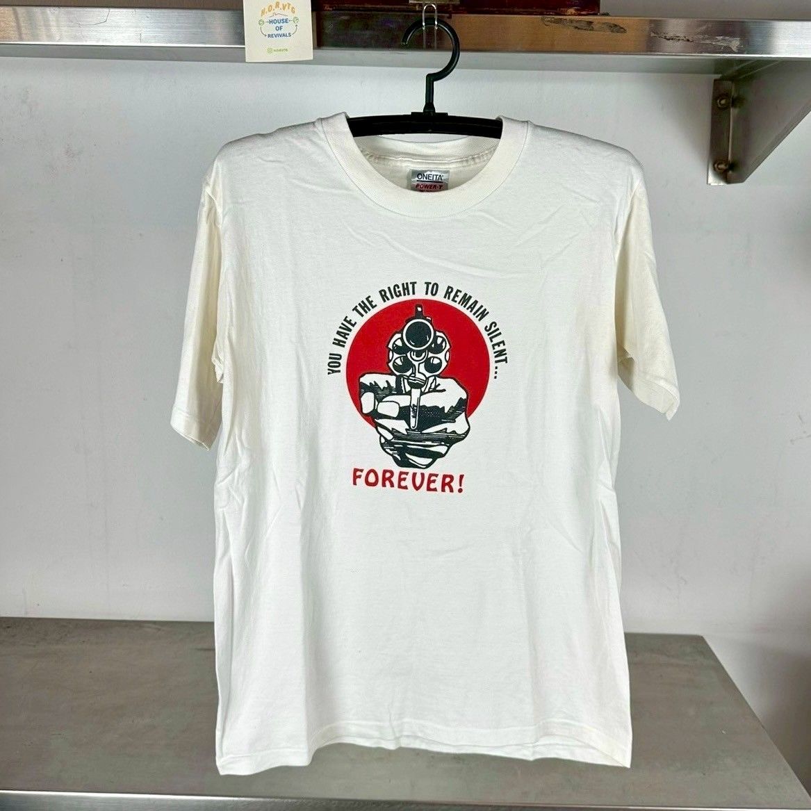Vintage 90s You Have the Right to Remain Silent Forever! Revolver Gun single stitch T-shirt