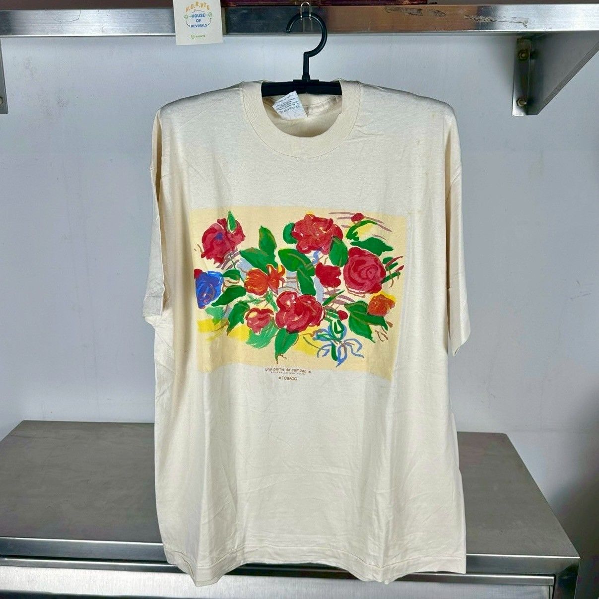 ​Vintage 90s Tobago Flower Painting Artwork Single Stitch T-shirt