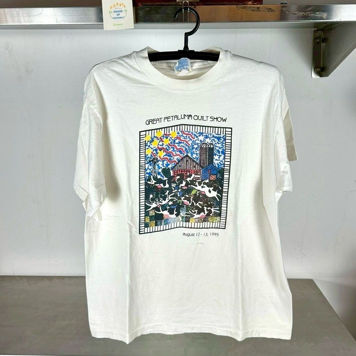 Vintage 1995 Great Petaluma Quilt Show Cow Artwork Large T-shirt