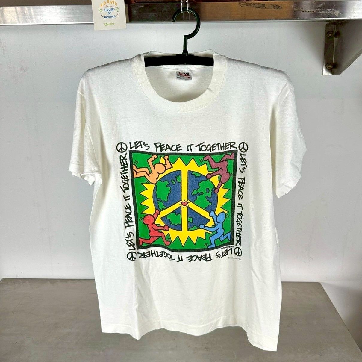 ​Vintage 1993 Keith Haring Let&#39;s Peace It Together Artwork Single Stitch T-Shirt