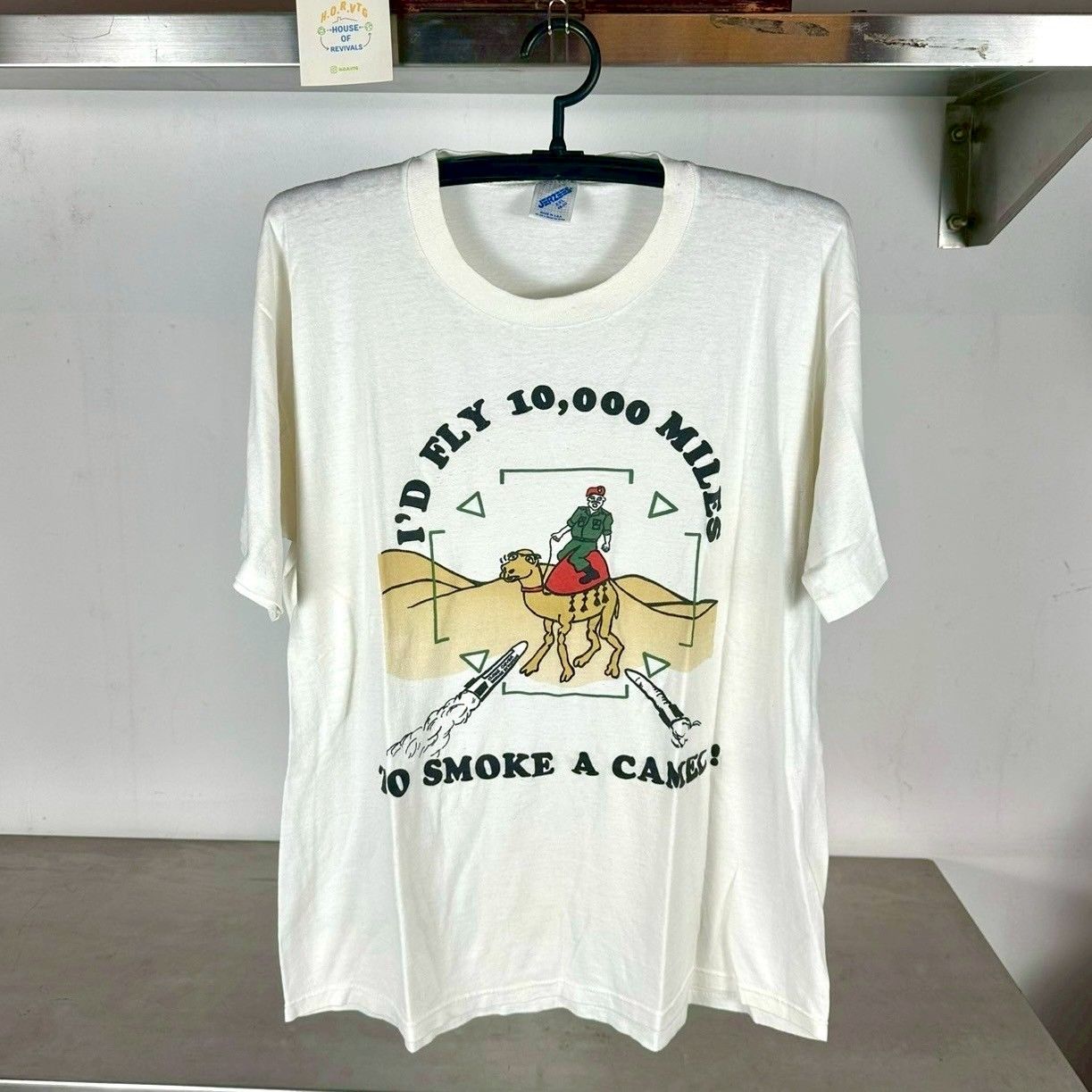​Vintage 90s I&#39;d Fly 10,000 Miles To Smoke a Camel War Humor Single Stitch T-Shirt