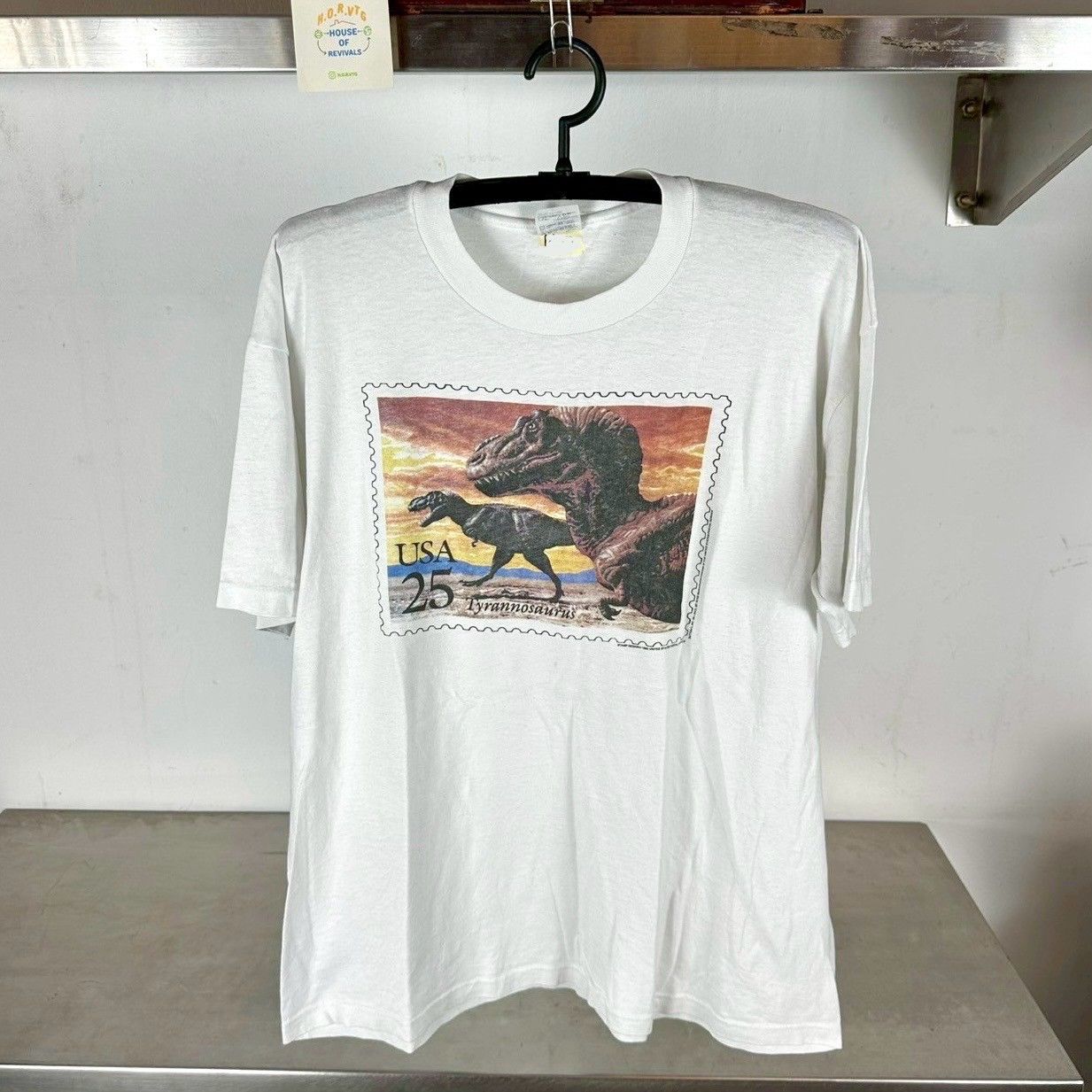 ​Vintage 90s Tyrannosaurus USPS Stamp Artwork XL Single Stitch T-Shirt