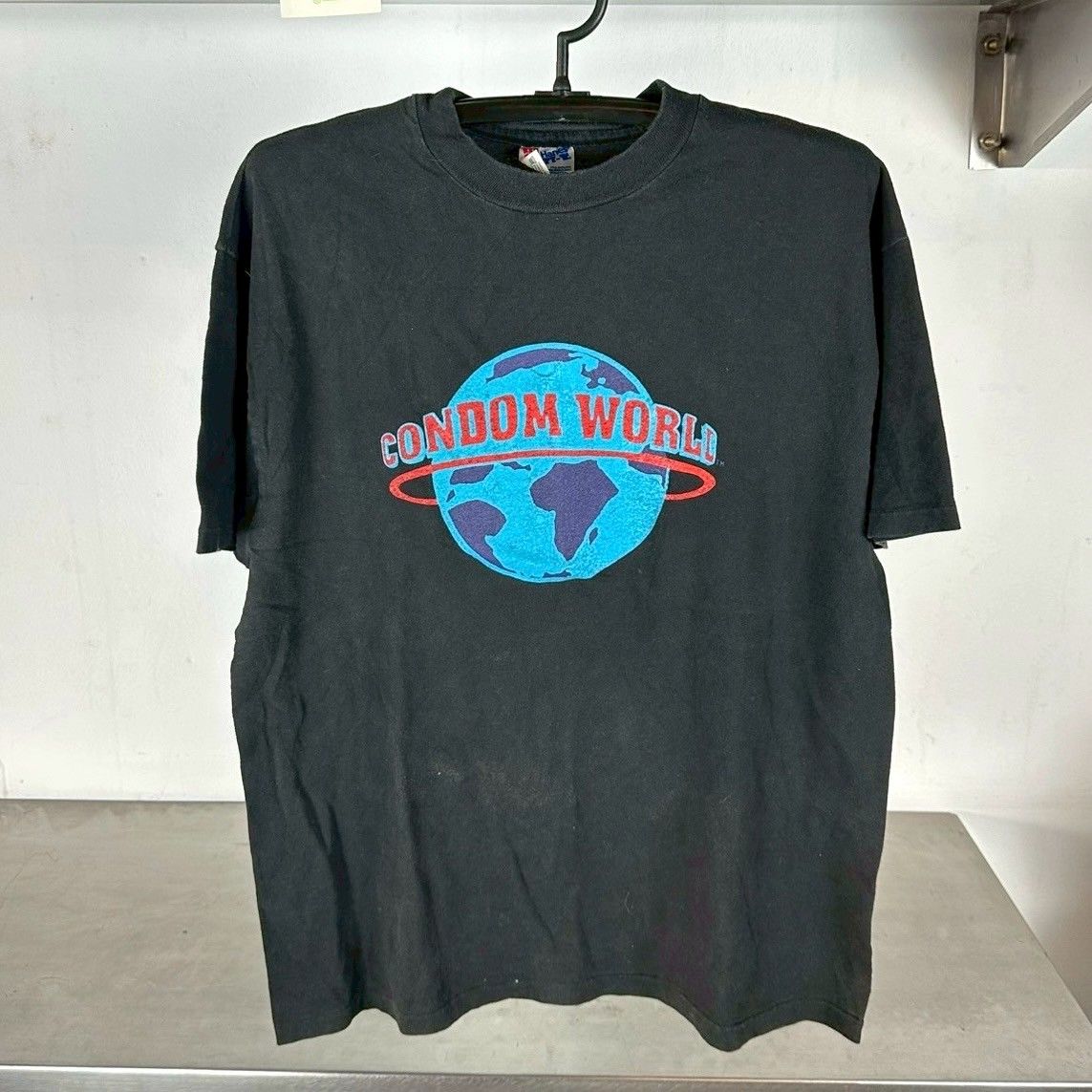 ​Vintage 90s Condom World Protect and Serve Large Single Stitch T-Shirt