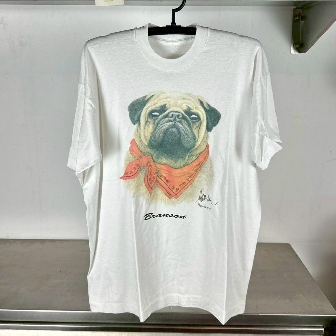 Vintage 90s Pug Branson Dog Portrait XL Single Stitch T-Shirt