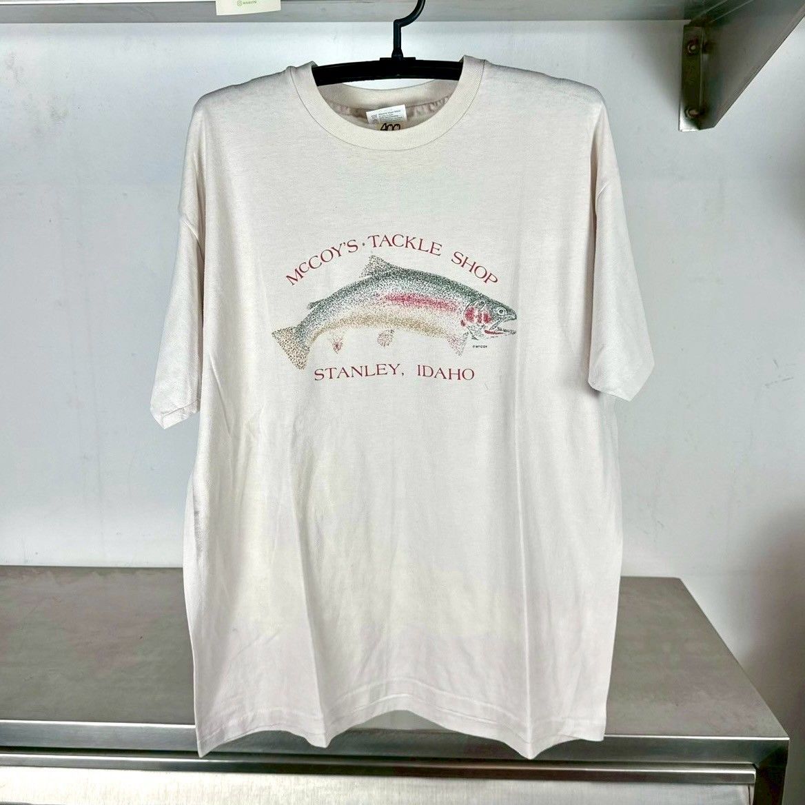 ​Vintage 90s McCoy&#39;s Tackle Shop Fish Promo XL Single Stitch T-Shirt