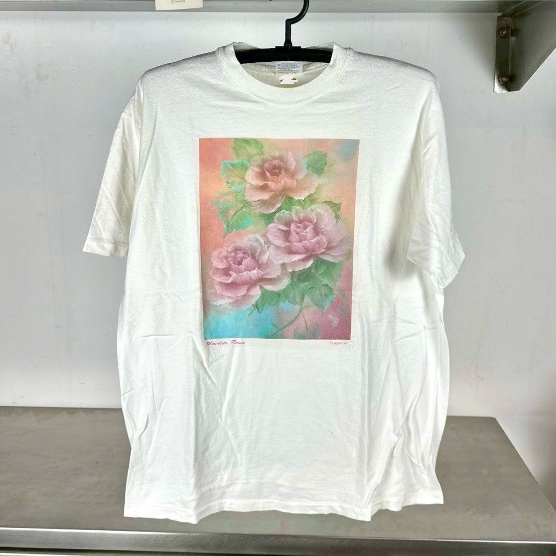 ​Vintage 90s Moonlite Roses Peggy Ann Painting Artwork Large Single Stitch T-Shirt