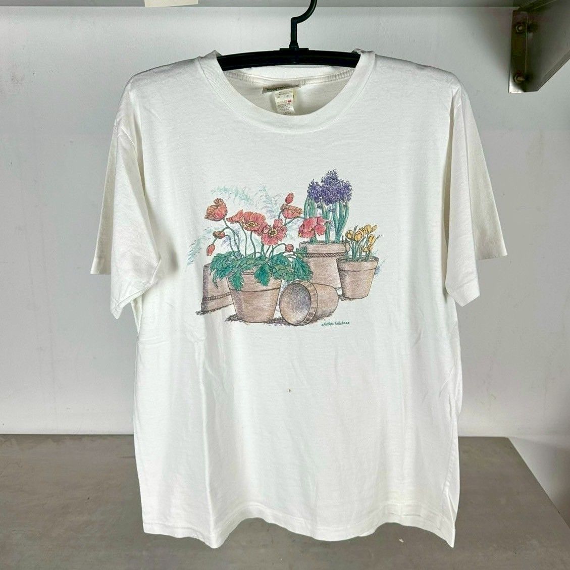 ​Vintage 90s Flower Pots Norther Reflection Artwork Single Stitch T-Shirt