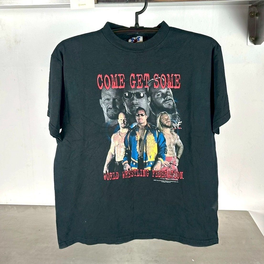 ​​​Vintage 2001 WWF Come Get Some The Rock, Stone Cold, Chris Jericho Single Stitch T-Shirt