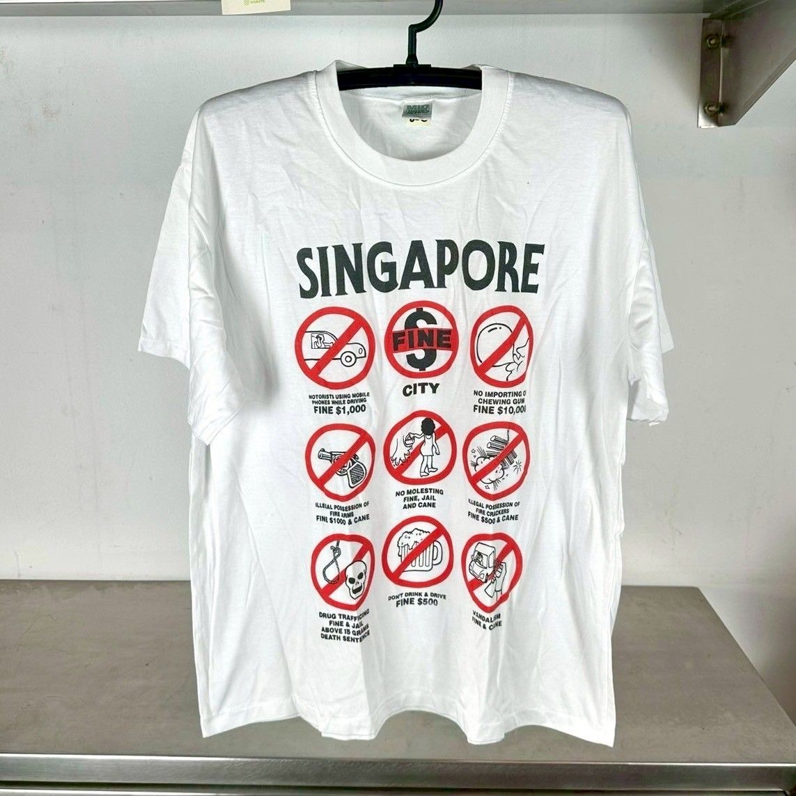 Vintage 90s Singapore Prohibited Laws Artwork Single Stitch T-Shirt