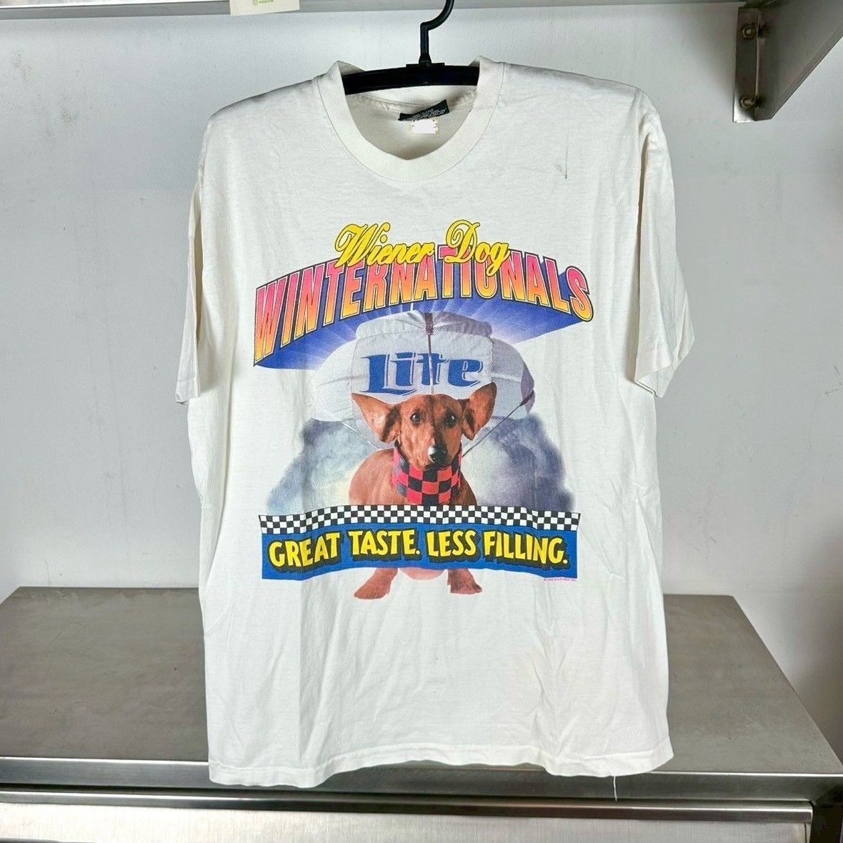 ​Vintage 90s Lite Beer Wiener Dog Promo Double Sided XL Single Stitch T-Shirt