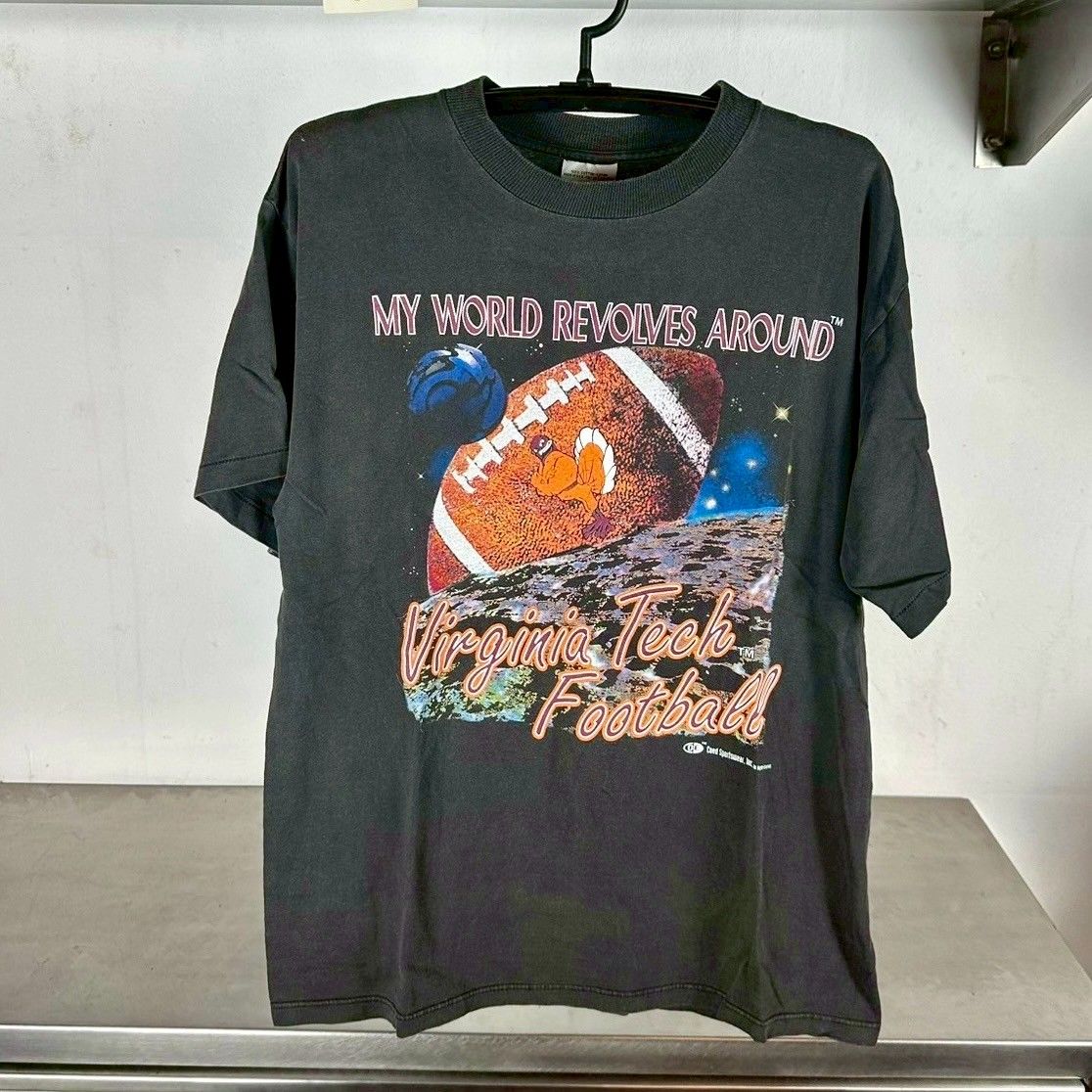 ​Vintage 90s Virginia Tech Hokies Football My World Revolves Around NCAA T-shirt