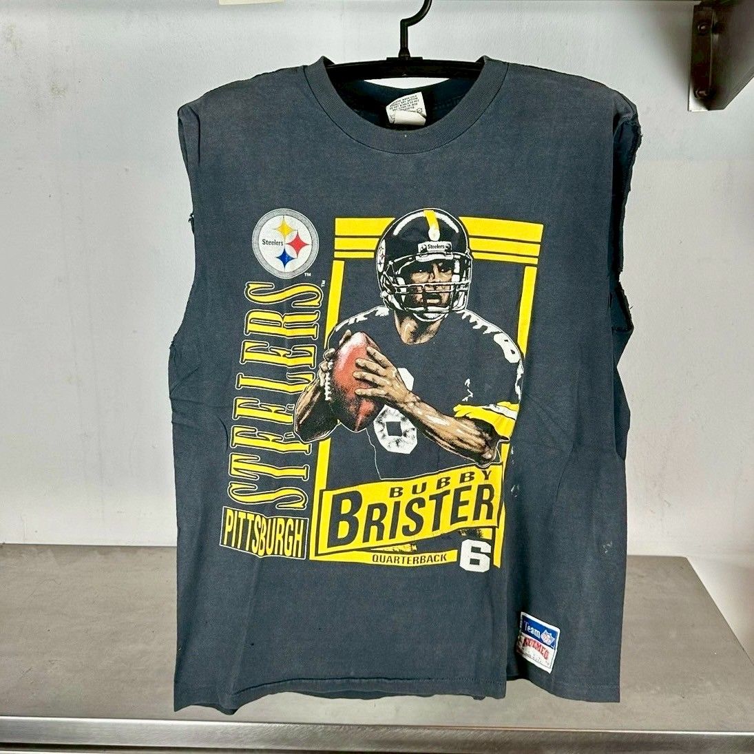 ​Vintage 90s Bubby Brister Pittsburgh Steelers NFL Cut Sleeves T-Shirt