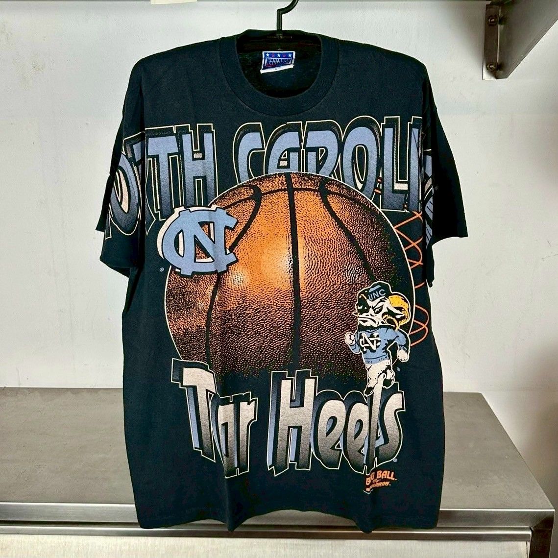 ​​​​​​Vintage 90s UNC Tar Heels Basketball Big Ball Wauldron AOP NCAA​​​​ T-shirt