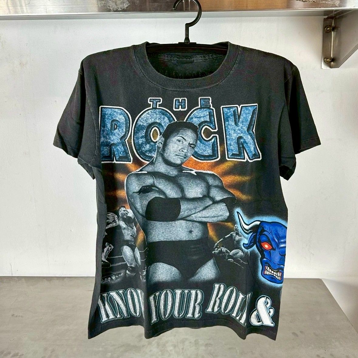 ​​​​​​​​Vintage 1999 The Rock WF All Over Print WWF Double Sided ​T-shirt