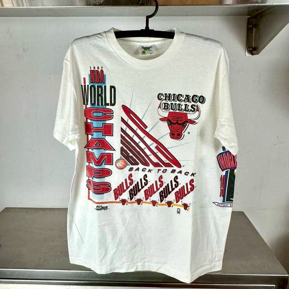 ​​Vintage 1992 Chicago Bulls World Champs AOP Wraparound NBA T-shirt